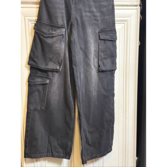 Zara Kids Relaxed Wide Leg Denim Multi Cargo Jeans Wash Black Size 11-12 - Picture 3 of 11